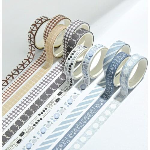 5Pcs/Set Grid Washi Tape Cute Decorative Adhesive Tape Solid Color Masking Tape For Stickers Scrapbooking DIY Stationery Tape