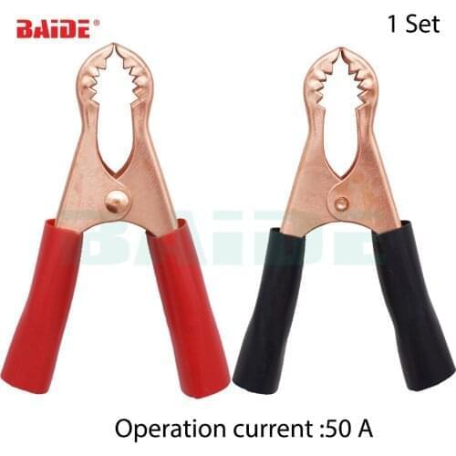50A Red + Black 80mm Crocodile Car Van Battery Test Lead Clips Alligator Clips Electrical Jumper Wire Cable Clamp 250set/lot