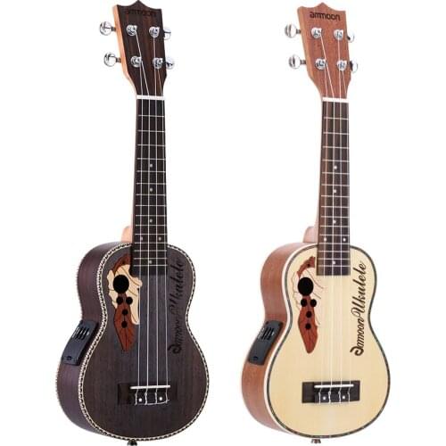 Ammoon High Quality Spruce Ukelele 21" Acoustic Ukulele Uke 15 Fret 4 Strings Musical Instrument with Built-in EQ Pickup