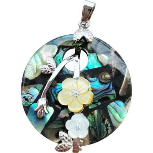 Free Shipping Women Fashion Jewelry Mother of pearl Shell Round Flower Women Pendant Bead 1pcs C9904