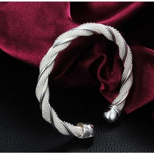 Brand Jewelry 925 Sterling Silver colorHandcuff Bracelet For Women Men Rope Bracelet 925 Silver colorBracelet Menottes S050