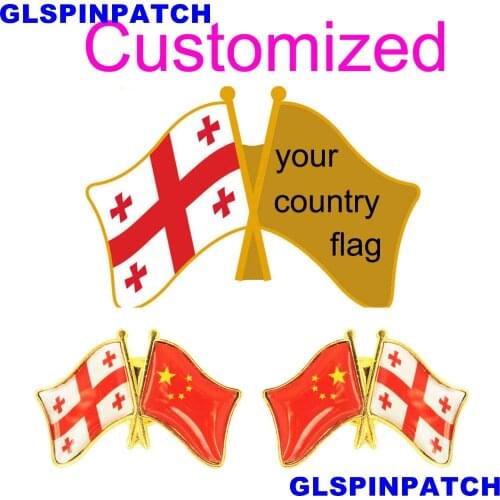 Georgia Crossed Friendship Flag Double Country lapel pin Brooch USA UK France Chile Russia Saudi Arabia Japan Spain Badge