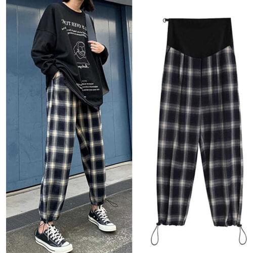 2021 Pregnant Womens Pants Spring Summer Fashion Plaid Trousers Loose All-match Casual Pants Wide-leg Pants Maternity Clothes