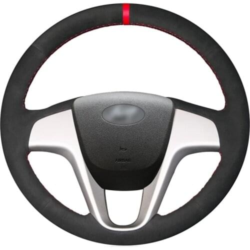 Black Suede Red Marker No-slip Car Steering Wheel Cover for Hyundai Solaris Verna 2010-2016 i20 2008-2014 Accent 2012 2013-2017