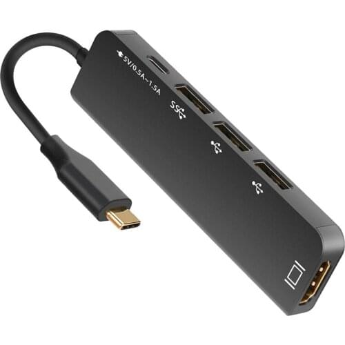 5-In-1 USB-C Hub, Portable 5-Ports Aluminum Type-C Hub, PD Type-C Charging Port, USB 3.0 USB 2.0 Port Adapter