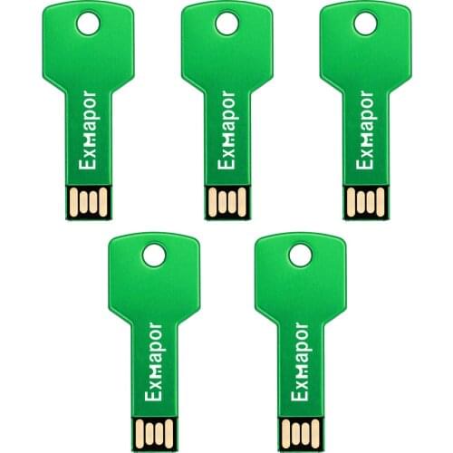 32GB Flash Drive, Exmapor USB Drive 5 X 16 GB USB Flash Drive 64 gb Thumb Drive Memory Stick Metal Key Keychain Design Green