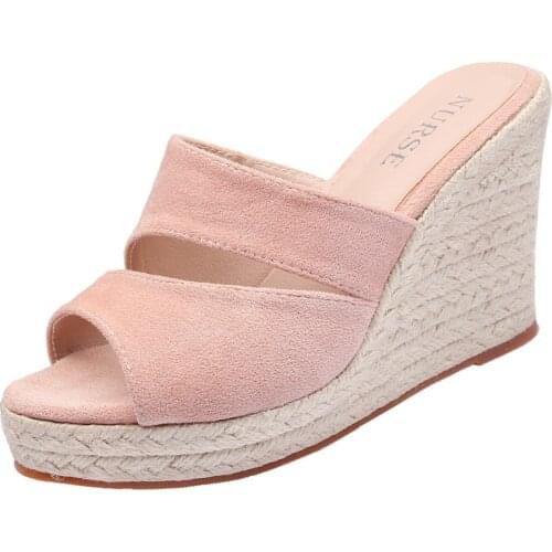 2021 top sell Wedge sandal womens summer shoes natural jute woven platform high heel sexy slippers heighten casual shoes