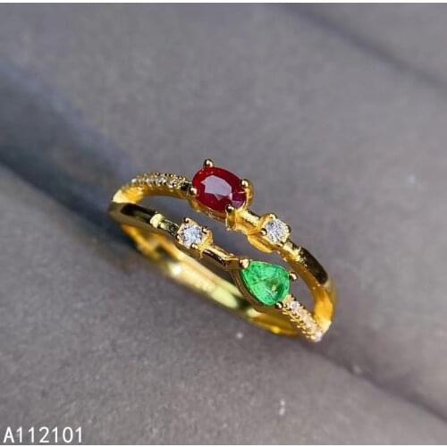 KJJEAXCMY fine jewelry S925 sterling silver inlaid natural Emerald ruby new girl popular ring support test Chinese style