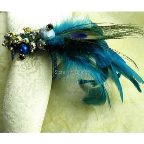 Blue crystal feather napkin ring