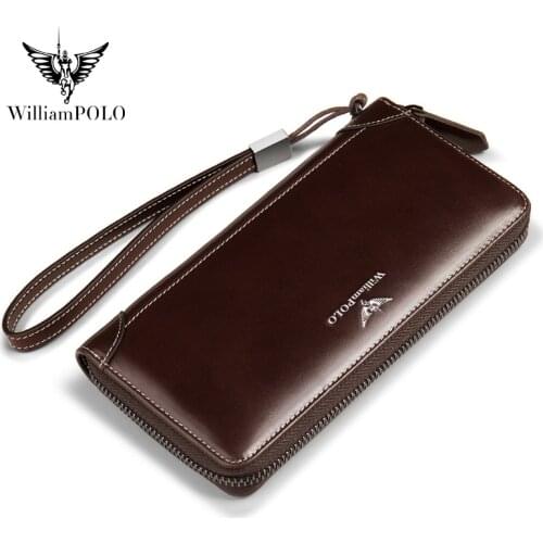 WilliamPOLO Wallet Men Male Retro Long Wallet Mens Leather Clutch Wallet Wrist Belt Wallet Mens Leather Business Bag Fashion