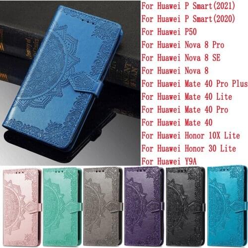 Sunjolly Leather Case Wallet Cover For Huawei P Smart 2021 2020 P50 Nova 8 Pro SE Mate 40 Pro Plus Lite Y9A Honor 10X 30 Lite