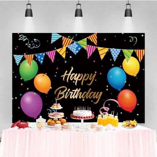 Laeacco Colorful Balloons Bunting Golden Birthday Party Custom Photo Backdrop Photographic Photo Background For Photo Studio