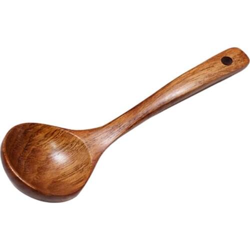 Kitchen Long Handle Wooden Dessert Rice Soup Spoon Teaspoon Cooking Utensil