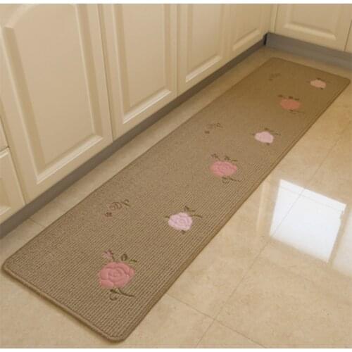 Linen Anti-Slip Kitchen Mat Absorb Water Kitchen Carpet Runner Rug Cartoon Bath Mat Home Rugs Doormat Bedroom Floor Floral Area