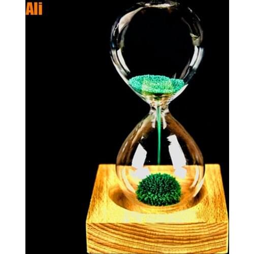 Wood+glass + Iron Powder Sand Iron Flowering Magnetic Hourglass With Packaging Hourglass 13.5 * 5.5cm Wooden Seat Gift Presents
