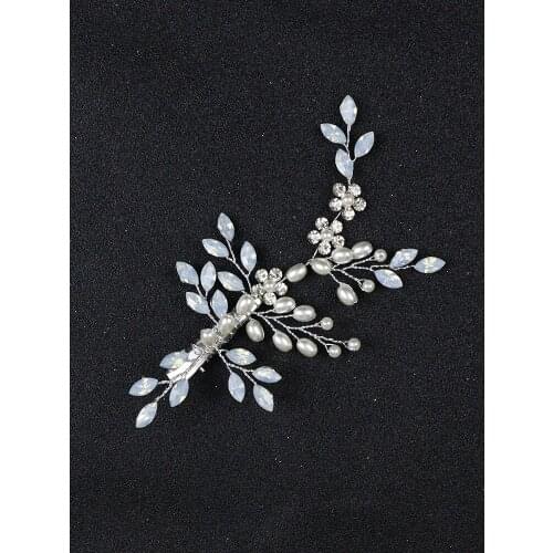 Trendy Opal Bridal Hair Clips Silver Flower Head Jewelry Tiaras Wedding Hair Pins Bride Hair Accessories for Party Headpieces