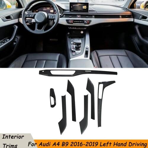 7Pcs / Set For Audi A4 B9 2016-2019 Left Hand Driving Carbon Fiber Interior Moldings Central Control Panel Trim Door Panel Cover