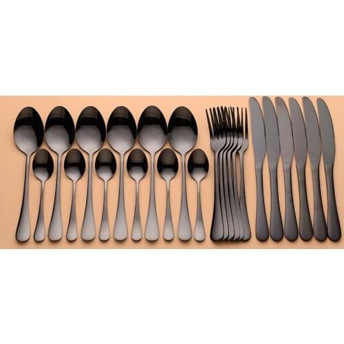 Black Tableware Stainless Steel Spoon 24 Pcs Complete Dinnerware Set Steel Black Cutlery Spoon Fork Knife Set Dropshipping 2020