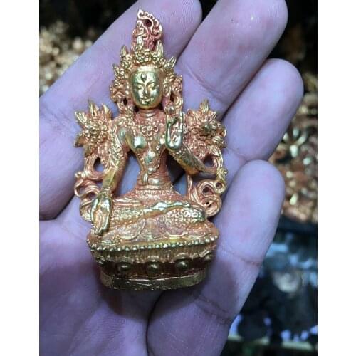 Nepal tibet bronze gold carved small buddhism Guanyin White Tara statue
