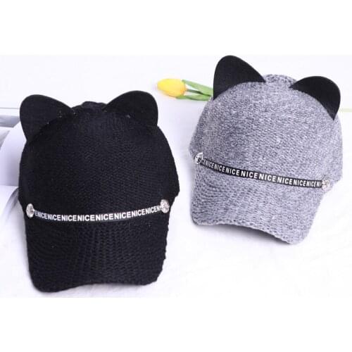 New fashion women girls Hats spring summer cap cat ears hats snapback bone Hip Hop Caps wool knit baseball cap