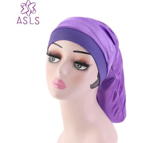 New Unisex Wide Elastic Band Satin Pocket Bonnet Silky Dreadlock Braids Baggy Cap Long Cylinder Sleeping Cap Hair Accessories