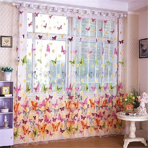 New Butterfly Sheer Curtains For Living Room Bedroom Colorful Voile Tulles Blinds Kitchen Window Treatments Panel Drapes