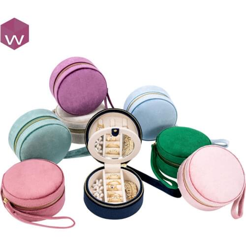 Dropshipping Luxury Velvet Zipper Jewellery Travel Case Leather Jewelry Box Organizer