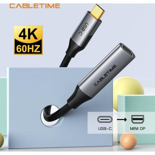 Cabletime USB C 3.1 to Mini DP Adapter 4k60hz Type C to Thunderbolt 2 Converter For Laptop Huawei Mate 40 Samsung S20 N428