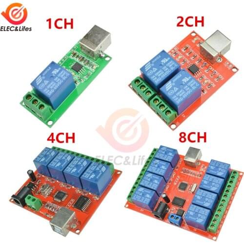 5V 12V 1 2 4 8 Channel Relay Module USB Control Switch Board Programmable Computer Control For WIN7, XP 32 -bit Smart Home