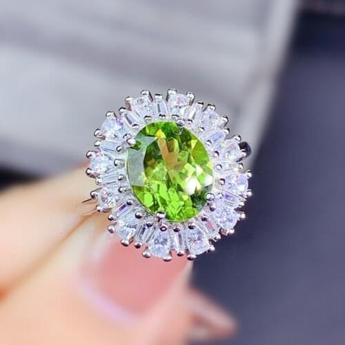Natural real green peridot luxury ring Per jewelry 925 sterling silver 8*10mm 2.4ct gemstone Fine jewelry J215309