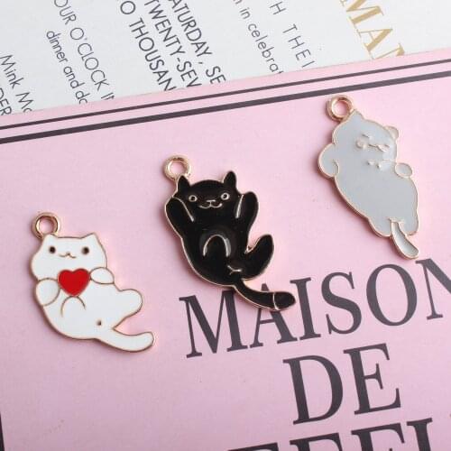 10pcs/lot Cute Animal Enamel Cat Charms For Jewelry Making Fashion Bracelet Charms DIY Findings Necklace Pendant Finding XL820
