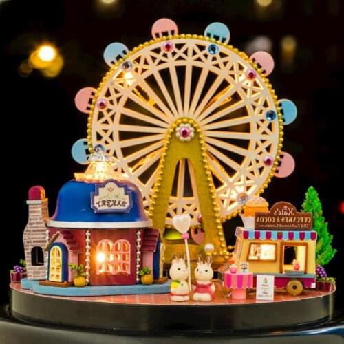 DIY Glass Ball Doll House Ferris Wheel Wooden Park Miniature Home Assembly Dollhouse Handmade Amusement park Building Kit Gift