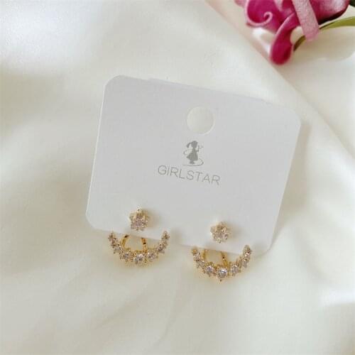 YJGS Korea Back Hanging Pendant Earrings For Female Personalized Sweet Arc Micro-Inlaid Cubic Zirconia Earring Party Jewelry