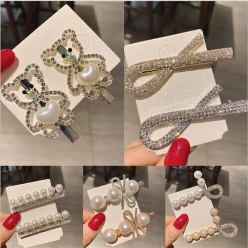 Rhinestone Bear Flower Colorful Rhinestone Hairpins Pearl Duck Clip