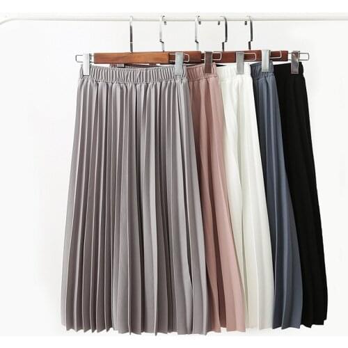 Spring Summer Women 2021 High Waist Skirt Solid Color Pleated Skirt Women Causal Midi Skirts