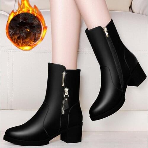 2021 Designer thick with high heel tube womens boots autumn and winter new plus velvet warm boots women shoes