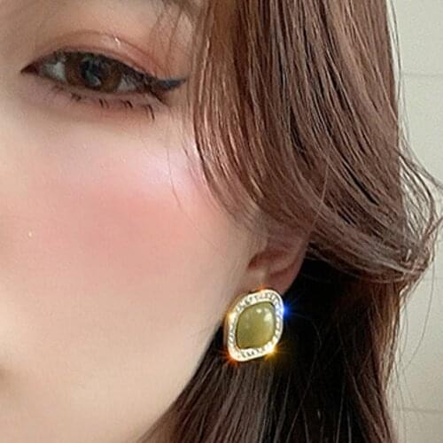 Anti Allergy Delicate Square Ear Nail Green Temperament Rhinestone Party Stud Earrings For Women Female Girls 2021 Made In China