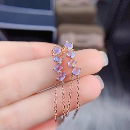 Beautiful Moonstone Gemstone Stud Earring for Women Jewelry Natural Gem Real 925 Silver Rose Gold Plated Party Gift Birthstone