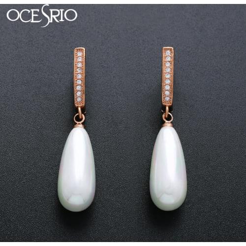 OCSERIO Zircon Women Pearl Earrings Gold 585 Jewelry Cubic Zirconia Pearl Drop Earrings White Accessories for Women ers-p14