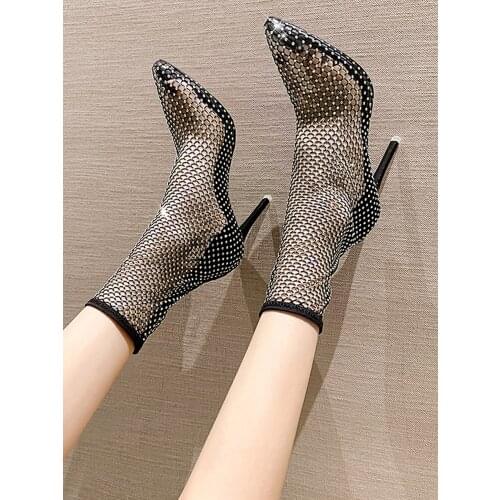 Mesh boots women 2020 autumn new breathable mesh fashion casual short boots hollow high heel boots