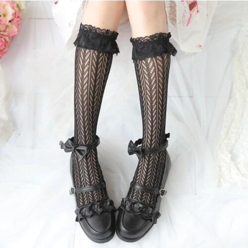 Harajuku Lolita Girl Lace Heap Stockings Hollowed Japanese Korean Students Style High Quality Women Stocking 5pair/lot