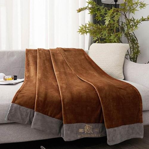 PAPA&MIMA Yellow Stripes INS Winter Embroidery Thick Fleece Throws Blanket Microfiber Polyester Full Queen Size Sheets Bedspread