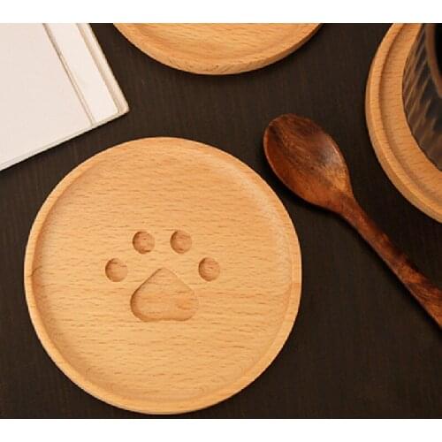 1 PCS Creative Cute Bear Paw Pattern Coasters Wooden Round Coasters Mug Teacup Coffee Cup Potholder Pads Personalised Coaster