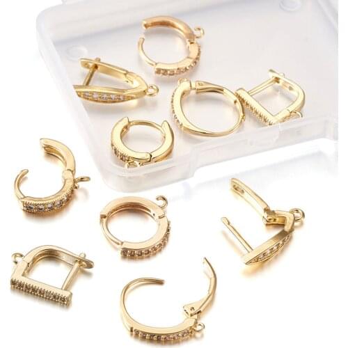 10pcs Golden Color Cubic Zirconia Hoop Earrings Lever Back Huggie Stud Earrings Components for Women Girls Jewelry Making