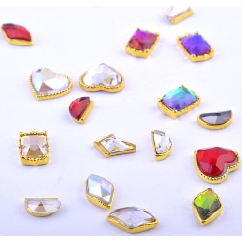10pcs Gold square Rhombus AB Flat Rhinestone Nail Art Decorations simple Alloy 3D Hollow strass Nail Charm Accessory