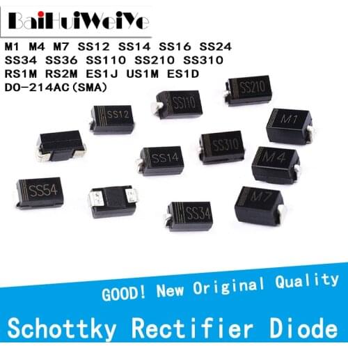 100PCS/LOT M1 M2 M4 M7 SS12 SS14 SS16 SS24 SS34 SS36 SS110 SS210 SS310 RS1M RS2M ES1J US1M ES1D DO-214AC SMA Rectifier diode