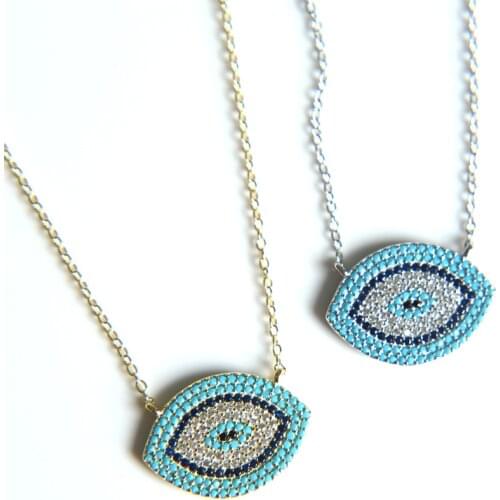 2017 European fashon style gold color blue eyes necklace 925 sterling silver pendant for womens