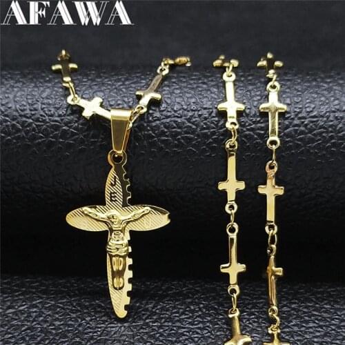2021 Religion Cross Jesus Stainless Steel Chain Necklace Women/Men Gold Color Small Necklaces Jewery croix chretienne NXS02