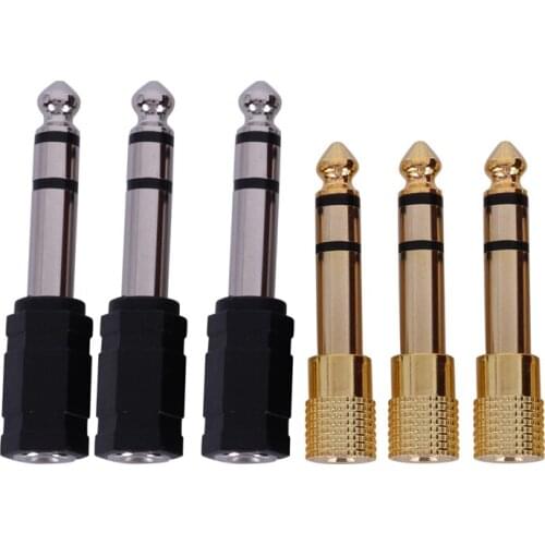 6 Pieces Headphone Adapter 6.35 mm(1/4 inch) Male to 3.5 mm(1/8 inch) Female Stereo o Earphone Jack Adapter, Black/Gold Plat