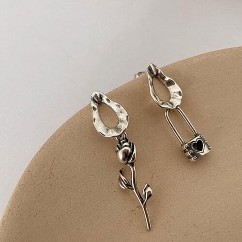Miuoxion Rose Asymmetrical Lock Earrings Retro Fashion Personality Jewelry For Women Feature Namour Charm Gift All Seasons